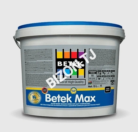 Матовая водоэмульсионная краска Betek Max для внутренних работ, 7,5кг