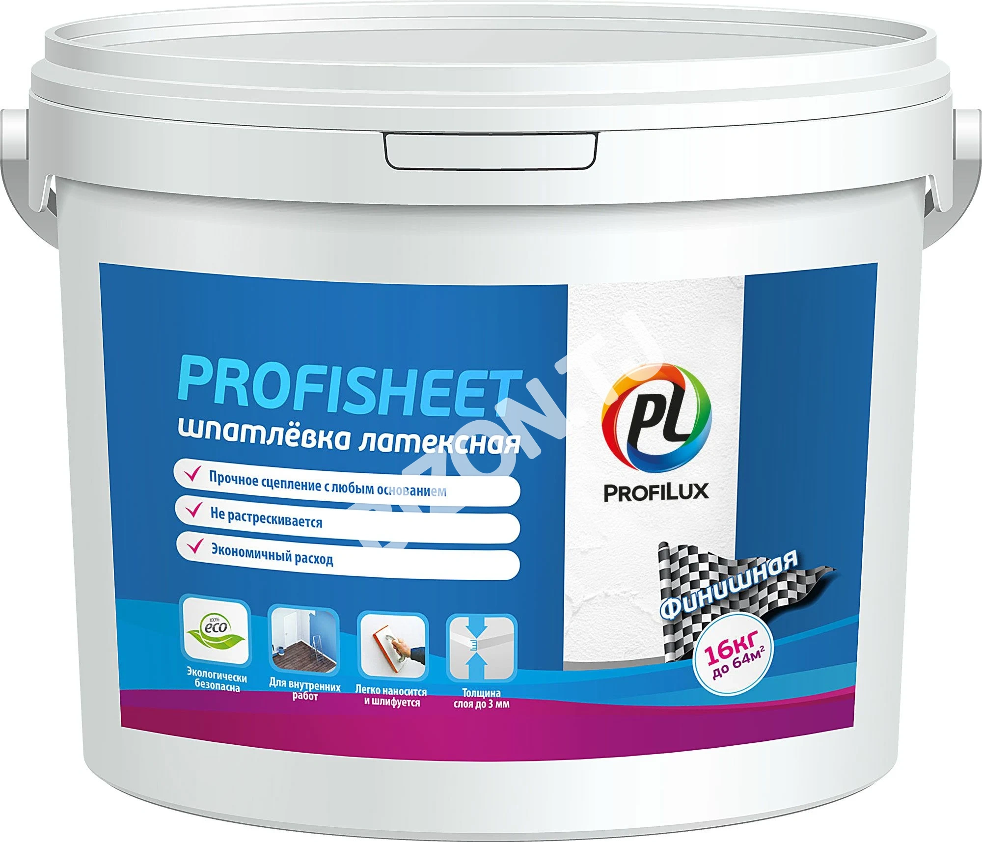 Финишная латексная шпатлевка для внутренних работ PROFISHEET  PROFILUX, 16кг