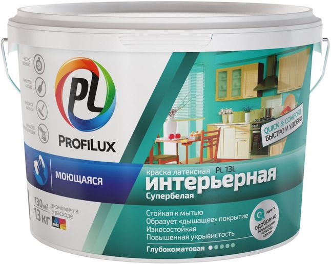 Моющаяся латексная интерьерная краска  PROFILUX PL-13L, 3кг,