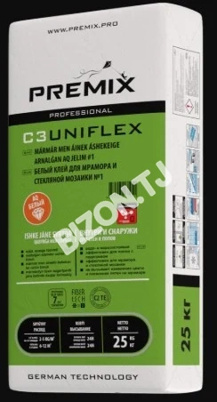Premix C3 Uniflex white Белый клей для мрамора и мозаики, 25кг