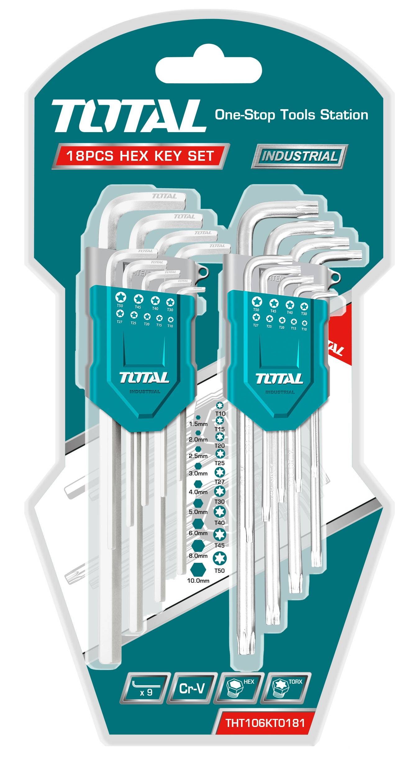 Набор ключей имбусовых TOTAL THT106KT0181, 18 шт