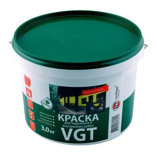 Краска акриловая VGT ВД-АК-1180 для наружных и внутренних работ 3кг.