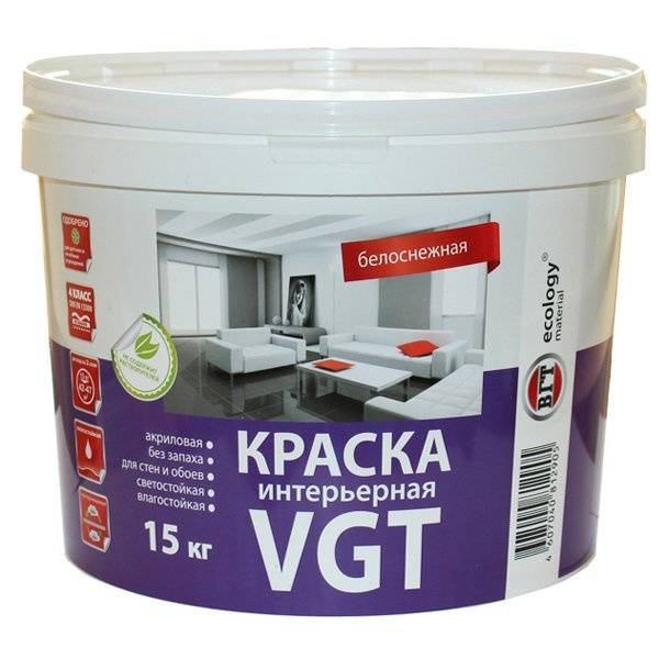 Краска интерьерная акриловая VGT ВД-АК-2180 для стен (белоснежная), 3кг