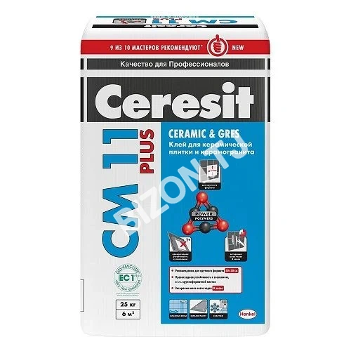Клей для плитки для внутренних и наружных работ CERESIT CM 11 Plus, 25кг
