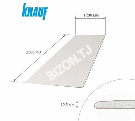 Гипсокартонный (стеновой) лист Knauf 1200*2500*12,5мм (Узбекистан)