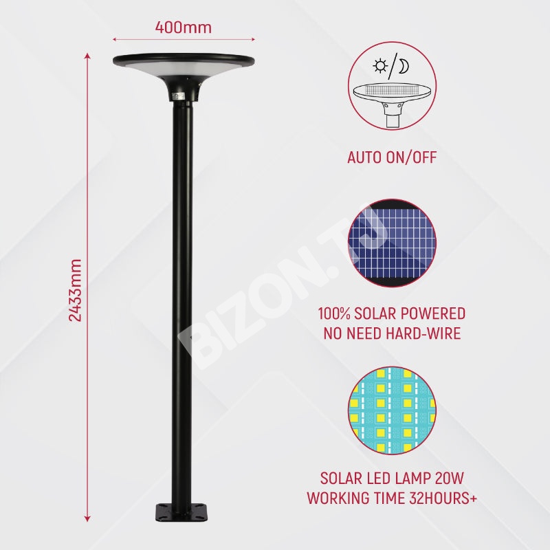 Лампа Светильник SOLAR LED лампа Post-Top Area 20 Вт светильник черный 4000 К, 260-03580 4