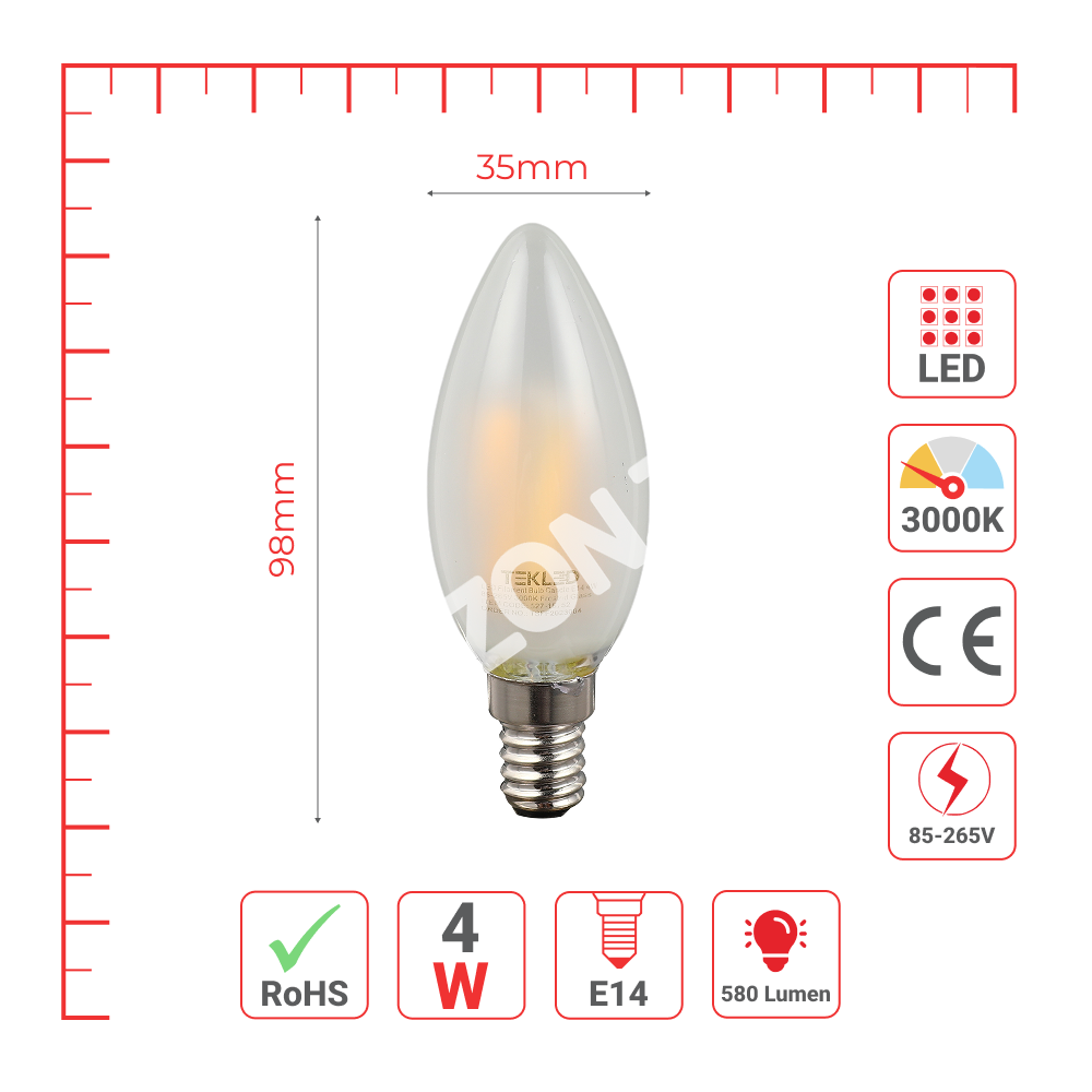 Лампа LED Filament Bulb Candle 4 Вт E14 85-265 В 4000 К Fros, 527-15754 10