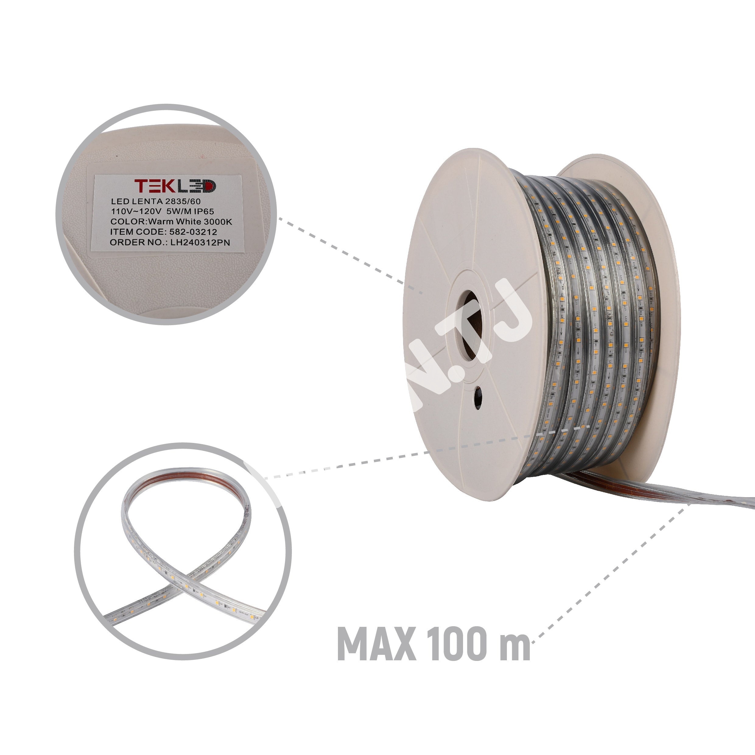 LED lentа 2835 / 60L 220 В оранжевый 7 Вт / M IP6550 м, 582-03271 25