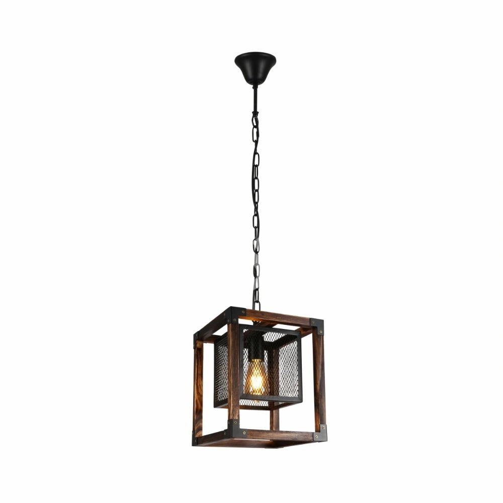 Светильник дерево Cube черный Cage Lantern Rustic подвесной потолочный светильник с E27 Fitting, 156-19528
