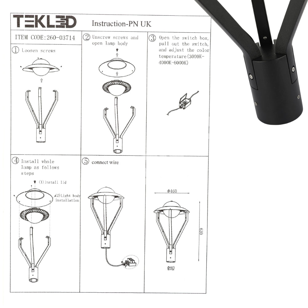 Светильник Парк.Светильник LED TY 50 Вт 3CCT черный (без трубы) (TEKSA, 260-03714 8