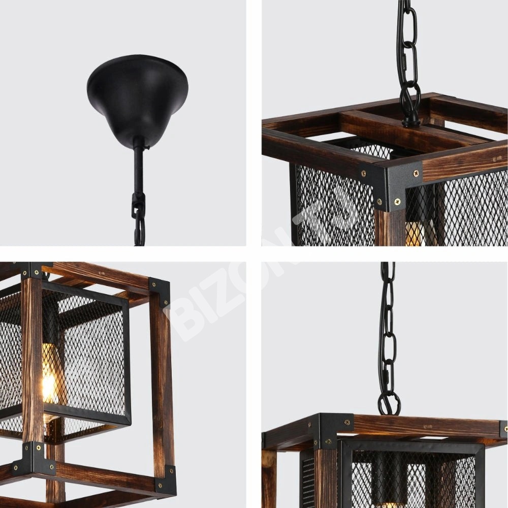 Светильник дерево Cube черный Cage Lantern Rustic подвесной потолочный светильник с E27 Fitting, 156-19528 4
