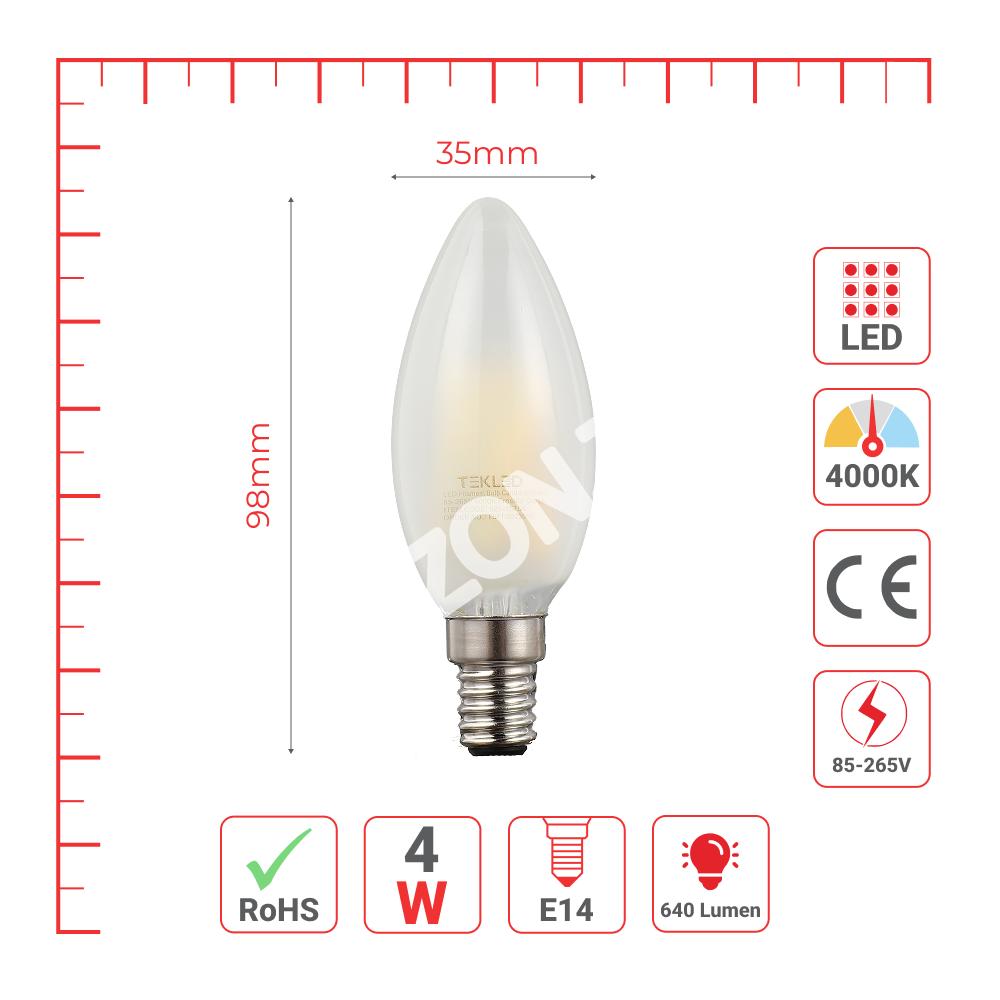 Лампа LED Filament Bulb Candle 4 Вт E14 85-265 В 4000 К Fros, 527-15754 5