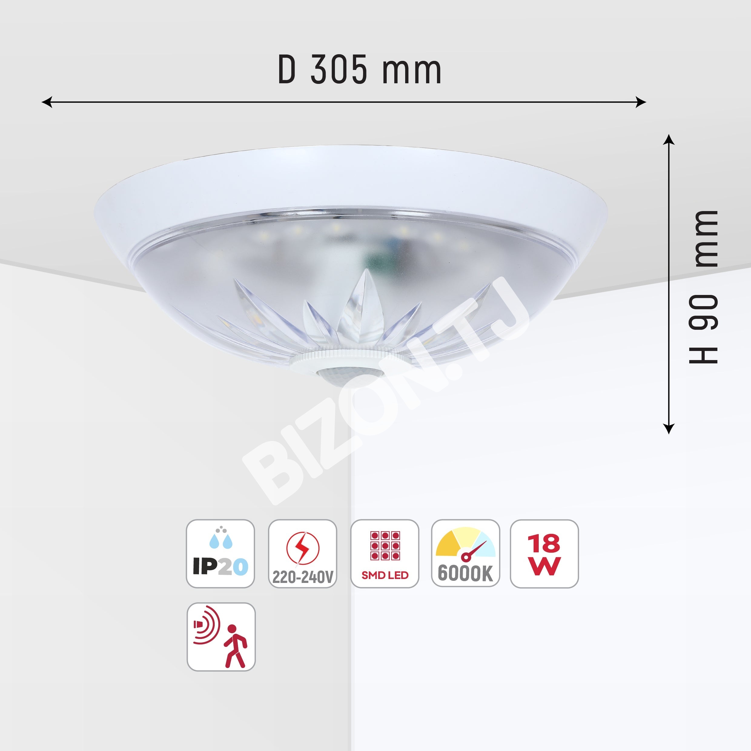 Светильник умный датчик LED 18 Вт 6000 К 265 мм, 122-159400 5