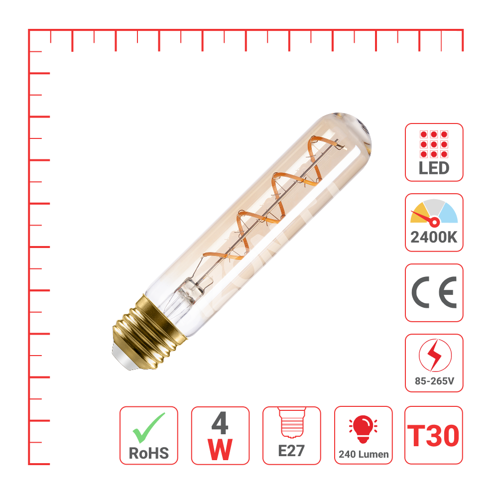 Lampa LED T30 4 Вт E27 AMBER 240 лм 2400 К 85-265, 527-03450 3