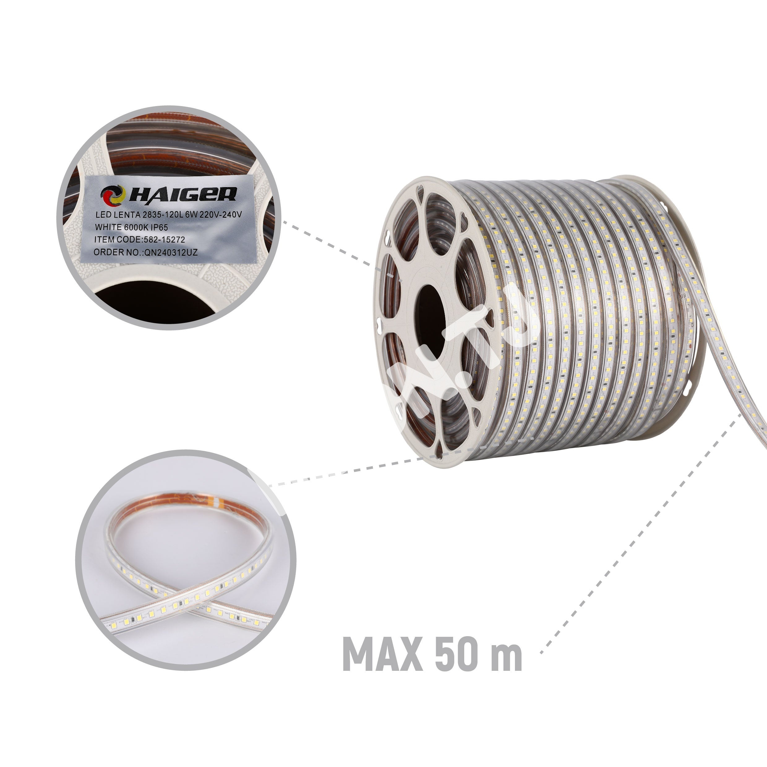 LED lentа 2835-120L 6 Вт 220 В теплый белый 50 м, 582-15271 13