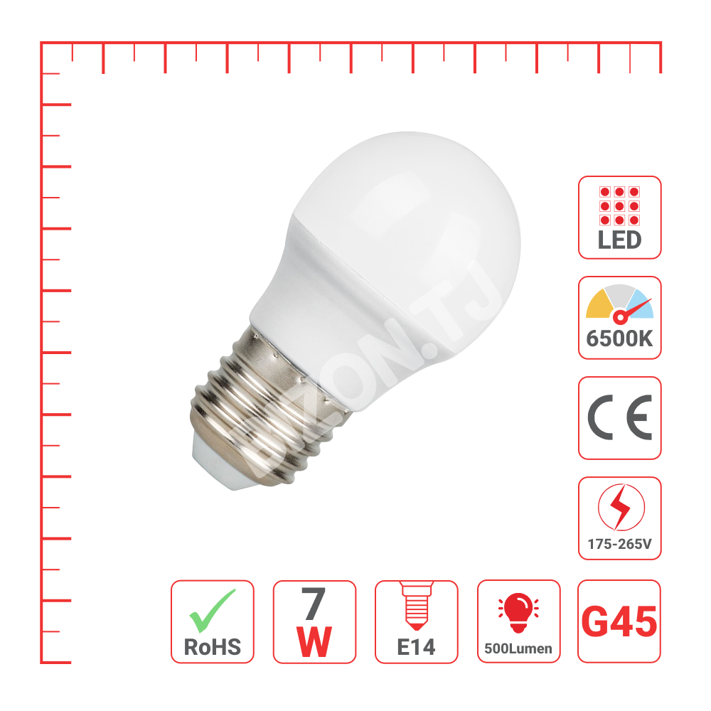 Lampa LED G45 7 Вт E14 6000 К, 527-15114 3