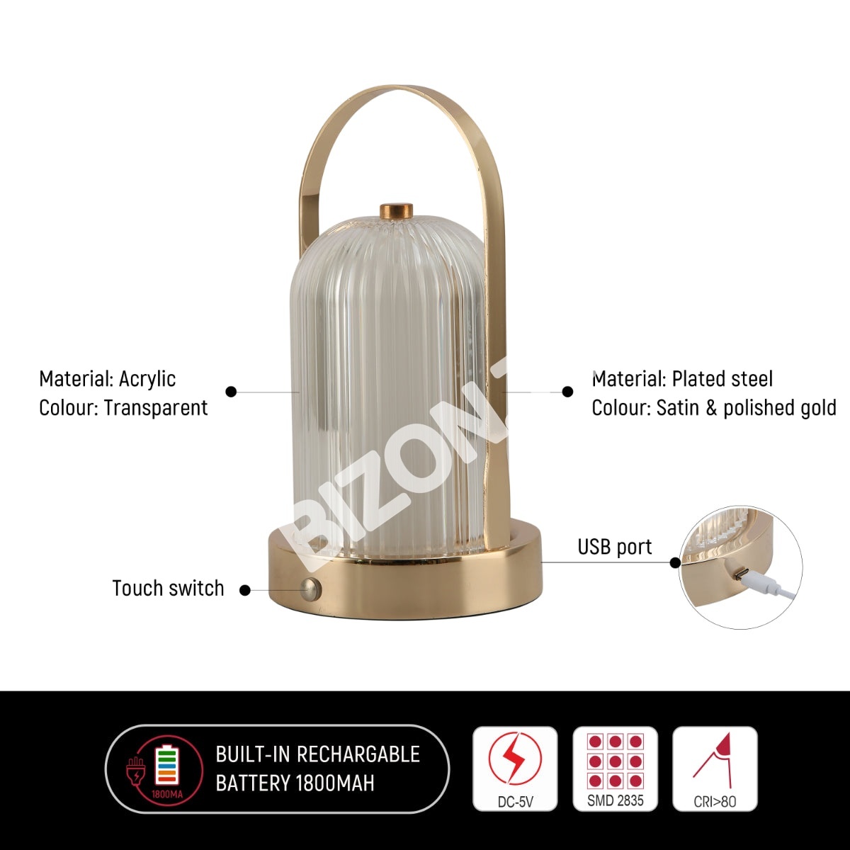 Светильник настольный LED Acrylic D120H230 FRECH золотой, 130-03720 7