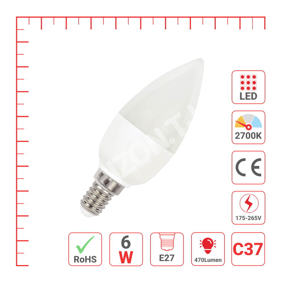 Lampa LED C37 6 Вт 470 лм E27 2700 К(ECOLITELED), 527-10280 3