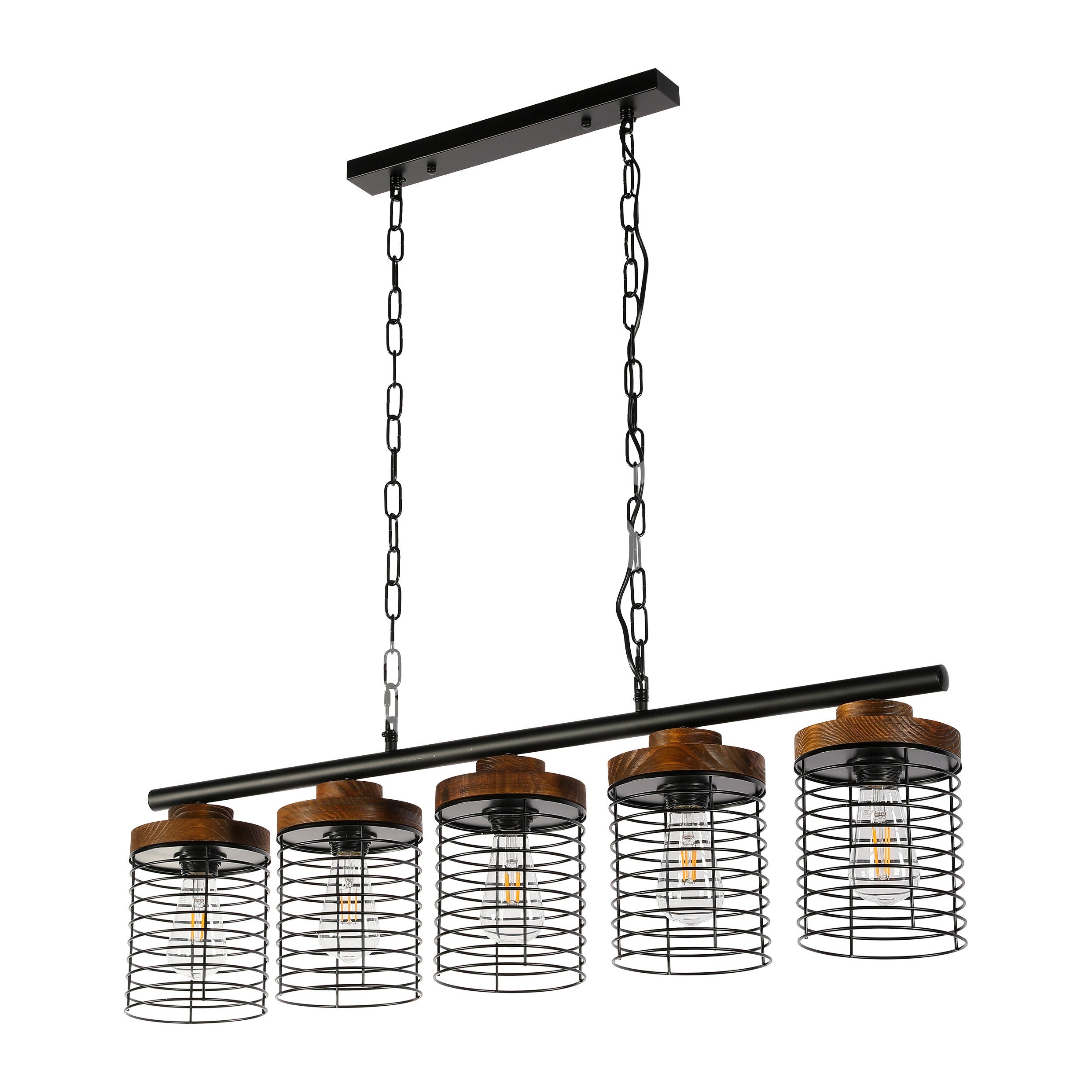 Светильник podvec.9184-5H 5xE27 черный+дерево L950W150H1200, 150-19066
