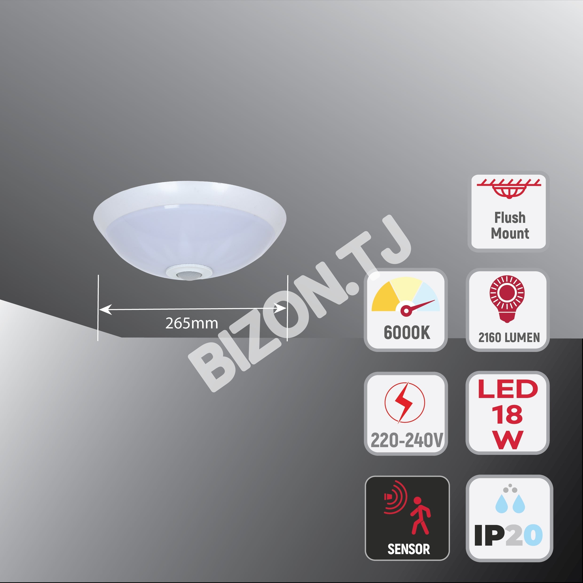 Светильник умный датчик LED 18 Вт 6000 К 265 мм, 122-159400 13