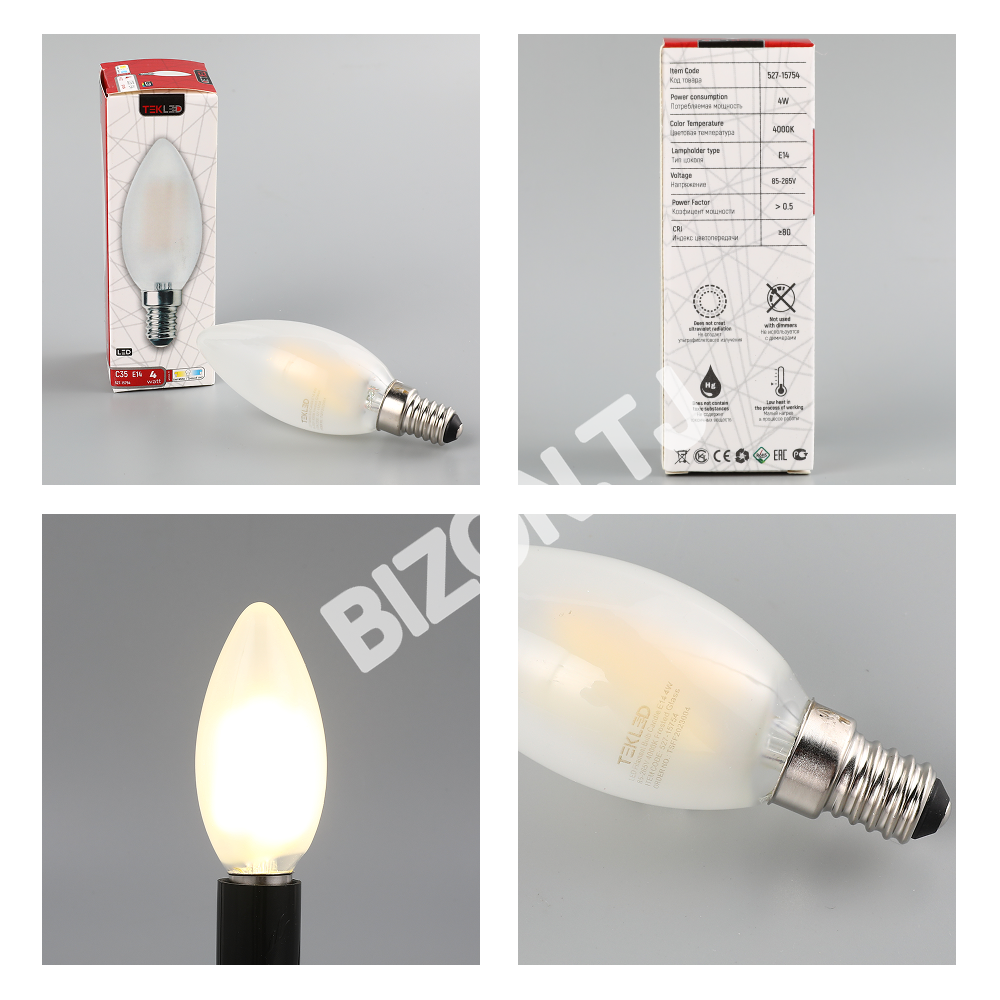 Лампа LED Filament Bulb Candle 4 Вт E14 85-265 В 4000 К Fros, 527-15754 6
